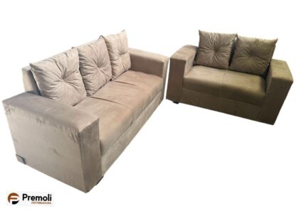 Sofa Pop Bela 2 /3 Lugares Suede Cor Bege  – almofadas soltas Pés em Madeira