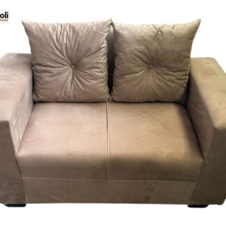Sofa Pop Bela 2 Lugares Suede Cor Bege – almofadas soltas Pés em Madeira