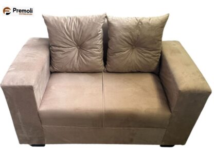 Sofa Pop Bela 2 Lugares Suede Cor Bege – almofadas soltas Pés em Madeira