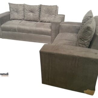Sofa Pop Bela 2 /3 Lugares  Cor Marrom  – almofadas soltas Pés em Madeira