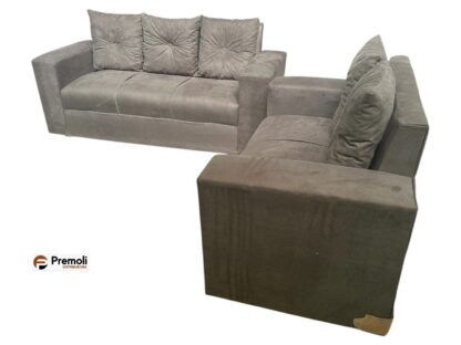 Sofa Pop Bela 2 /3 Lugares  Cor Marrom  – almofadas soltas Pés em Madeira