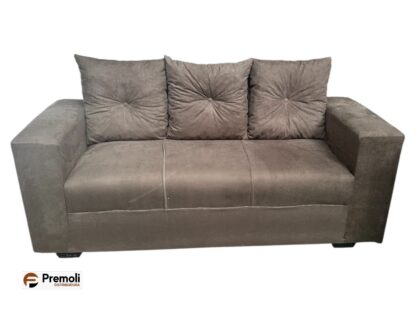 Sofa Pop Bela 3 / Lugares  Cor Marrom – almofadas soltas Pés em Madeira
