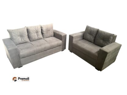 Sofa Pop Bela 2 /3 Lugares  Cor Cinza Claro – Almofadas soltas Pés em Madeira