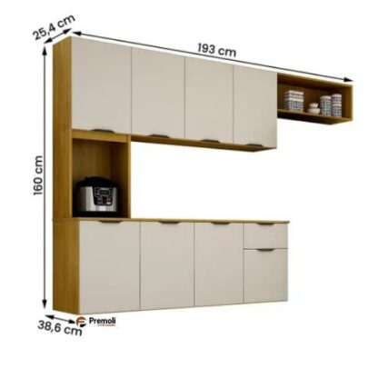 Cozinha Nara Compacta 8 Portas com 1 Gaveta 193cm -Cor cinamomo/off CHF Móveis - Imagem 2
