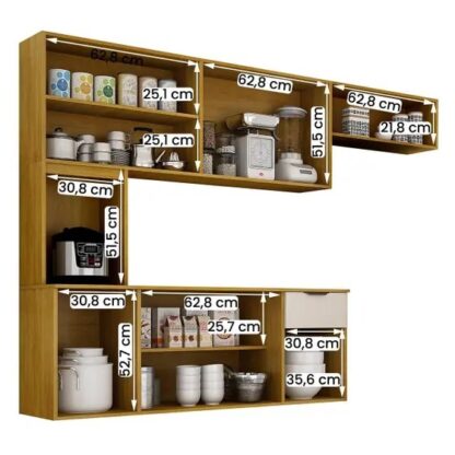 Cozinha Nara Compacta 8 Portas com 1 Gaveta 193cm -Cor cinamomo/off CHF Móveis - Imagem 3