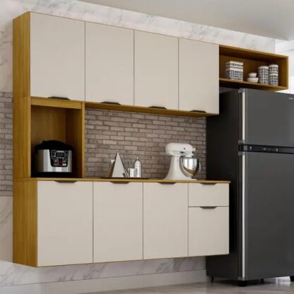 Cozinha Nara Compacta 8 Portas com 1 Gaveta 193cm -Cor cinamomo/off CHF Móveis