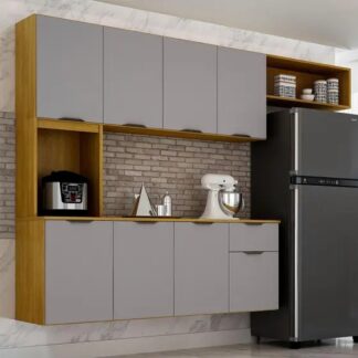 Cozinha Nara Compacta 8 Portas com 1 Gaveta 193cm Cor cinmomo/cinza- CHF Móveis