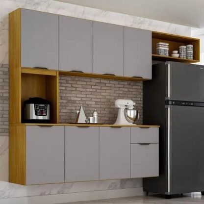 Cozinha Nara Compacta 8 Portas com 1 Gaveta 193cm Cor cinmomo/cinza- CHF Móveis
