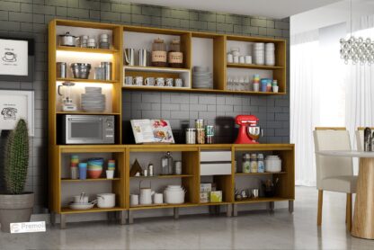 Cozinha Completa 5 Peças Eduarda Cristaleira-Com led Cinamomo Cinza  CHF Móveis portas em MDF - Imagem 2