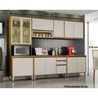 Cozinha Completa 5 Peças Eduarda Cristaleira-Com led Cinamomo Cinza  CHF Móveis portas em MDF - Imagem 3