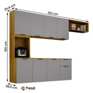 Cozinha Nara Compacta 8 Portas C/1 Gaveta 193cm Cor cinmomo/cinza- CHF Móveis