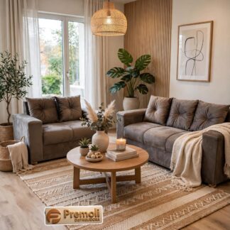 Sofa Pop Bela 2 /3 Lugares  Cor Cinza  – Almofadas soltas Pés em Madeira Variação de Tonalidade