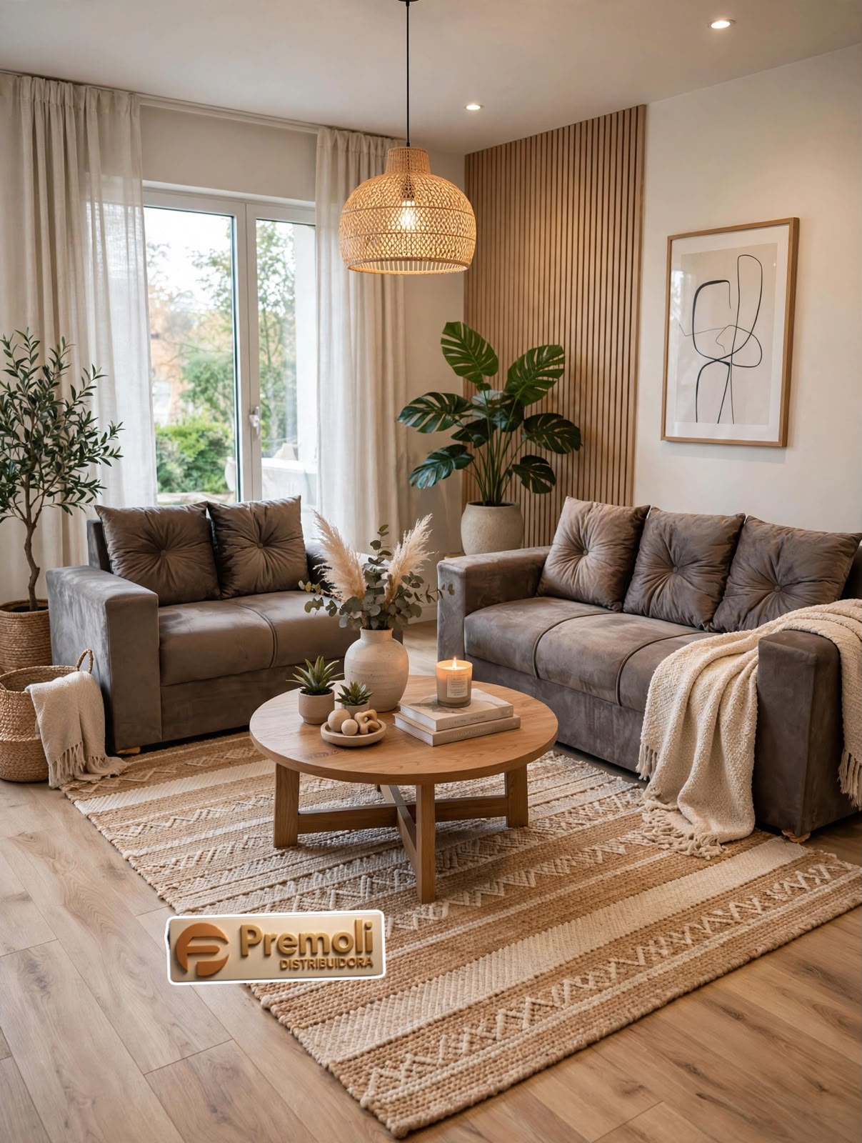 Sofa Pop Bela 2 /3 Lugares Cor Cinza – Almofadas soltas Pés em Madeira Variação de Tonalidade