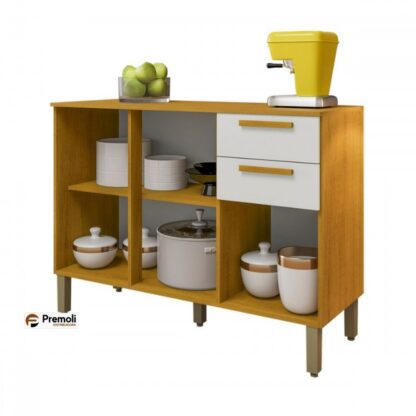 Balcão de Cozinha Anne 3 Portas 2 Gavetas Cinamomo/Branco Acetinado - Chf Móveis - Imagem 4
