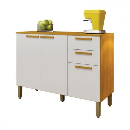 Balcão de Cozinha Anne 3 Portas 2 Gavetas Cinamomo/Branco Acetinado - Chf Móveis - Imagem 3