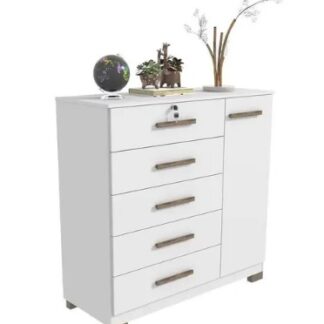 Comoda Avelan Chicago 5 Gavetas 1 Porta Branco