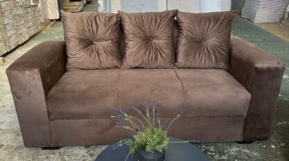 Sofa Pop Bela 3 / Lugares Veludo Cor Marrom Escuro – almofadas soltas Pés em Madeira Variação de tonalidade