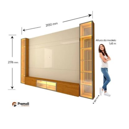 Home TV  90 Polegadas 293cm com Porta Reflecta LED 100% MDF Luminare - Gelius Móveis - Imagem 3