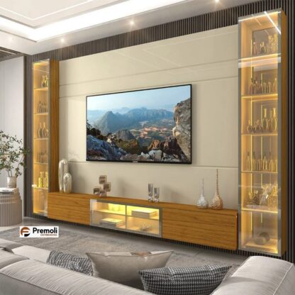Home TV  90 Polegadas 293cm com Porta Reflecta LED 100% MDF Luminare - Gelius Móveis