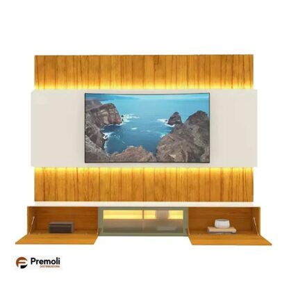 Painel Soberano Altura 2.51. Largura 2.27  TV  85 Polegadas Ripado com LED e Vidro Reflecta Gelius - Imagem 2