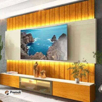 Painel Soberano Altura 2.51. Largura 2.27  TV  85 Polegadas Ripado com LED e Vidro Reflecta Gelius