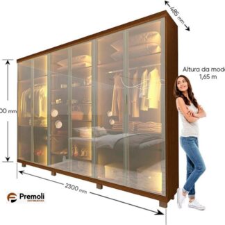 Guarda-roupa 240 cm x 230 cm  Casal 6 Portas com 6 Portas Reflecta com Pés com Led Imperatriz