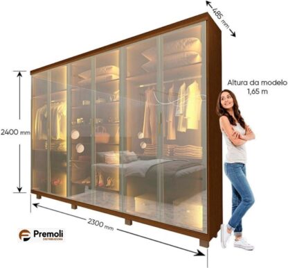 Guarda-roupa 240 cm x 230 cm  Casal 6 Portas com 6 Portas Reflecta com Pés com Led Imperatriz