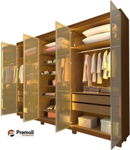 Guarda-roupa 240 cm x 230 cm  Casal 6 Portas com 6 Portas Reflecta com Pés com Led Imperatriz - Imagem 2