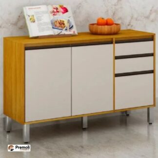 Balcão 3 Portas Em  MDF  Eduarda 120cm Cinanomo Off White - Chf
