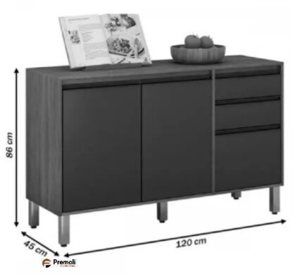 Balcão 3 Portas Em  MDF  Eduarda 120cm Cinanomo Off White - Chf - Imagem 2