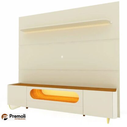 Painel Gelius Royal e Rack Nobre com LED para TV de até 85 polegadas pés de VIDRO  OFF White/Naturalle - Imagem 5