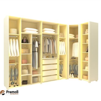 Guarda Roupa Gelius Innova de canto com 8 portas reflecta LED modulo 2 com larguras de 340 x 140 cm OFF White - Imagem 5