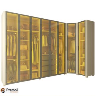 Guarda Roupa Gelius Innova de canto com 8 portas reflecta LED modulo 2 com larguras de 340 x 140 cm OFF White