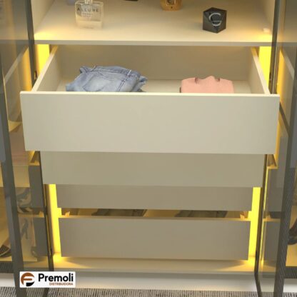 Guarda Roupa Gelius Innova de canto com 8 portas reflecta LED modulo 2 com larguras de 340 x 140 cm OFF White - Imagem 3