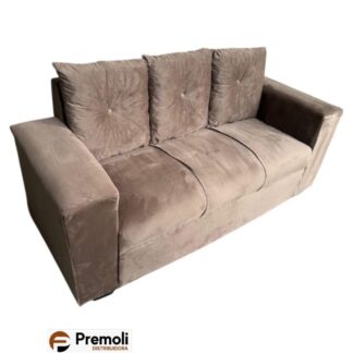 Sofa Pop Bela 3 / Lugares Veludo Cor Marrom  – almofadas soltas Pés em Madeira