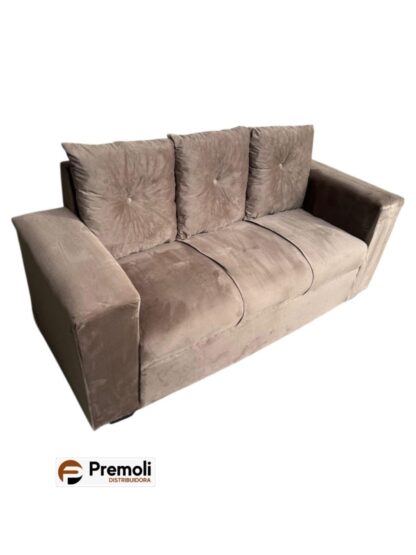 Sofa Pop Bela 3 / Lugares Veludo Cor Marrom  – almofadas soltas Pés em Madeira
