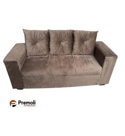 Sofa Pop Bela 3 / Lugares Veludo Cor Marrom  – almofadas soltas Pés em Madeira - Imagem 2
