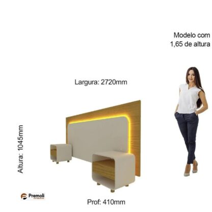 Cabeceira  Casal com 2 Mesas de Cabeceira com Led Innova COR NATURALE/OFF - Gelius - Imagem 7