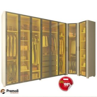 Guarda Roupa Gelius Innova de canto com 8 portas reflecta LED modulo 2 com larguras de 340 x 140 cm OFF White