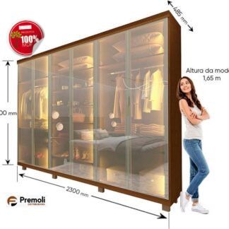 Guarda-roupa 240 cm x 230 cm  Casal 6 Portas com 6 Portas Reflecta com Pés com Led Imperatriz