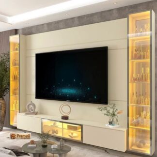 Home TV 84 293,4CMX217,6cm  Off White  C/ Porta Reflecta LED 100% MDF Luminare - Gelius Móveis