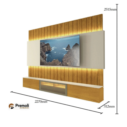 Painel Soberano Altura 2.51. Largura 2.27  TV  85 Polegadas Ripado com LED e Vidro Reflecta Gelius - Imagem 3