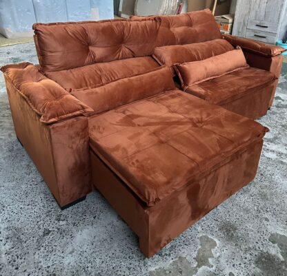 Sofa Veneza 2.30 Retrátil E Reclinàvel C/ Pillow Top Braco Fibra Cor TerraCota - Imagem 3