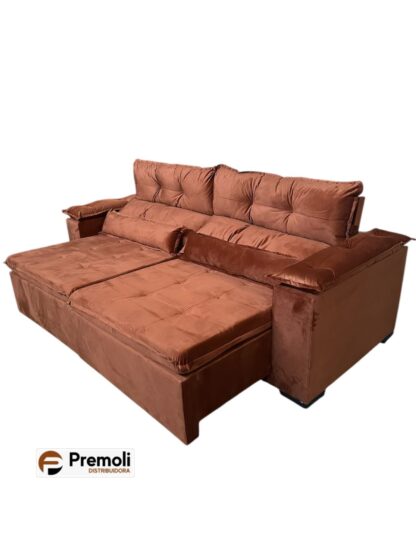 Sofa Veneza 2.30 Retrátil E Reclinàvel C/ Pillow Top Braco Fibra Cor TerraCota - Imagem 4