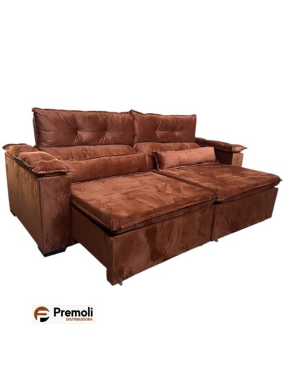 Sofa Veneza 2.30 Retrátil E Reclinàvel C/ Pillow Top Braco Fibra Cor TerraCota - Imagem 2