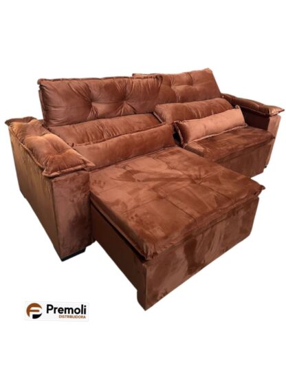 Sofa Veneza 2.30 Retrátil E Reclinàvel C/ Pillow Top Braco Fibra Cor TerraCota