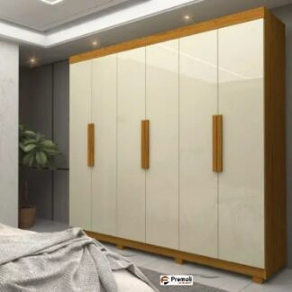Guarda roupa  Gelius Império 06 portas 02 gavetas 100% MDF com pés Naturale OFF White