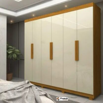 Guarda roupa  Gelius Império 06 portas 02 gavetas 100% MDF com pés Naturale OFF White