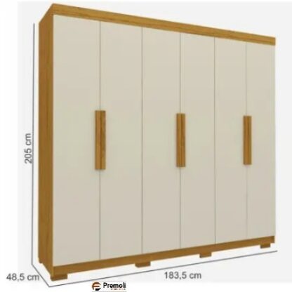 Guarda roupa  Gelius Império 06 portas 02 gavetas 100% MDF com pés Naturale OFF White - Imagem 3