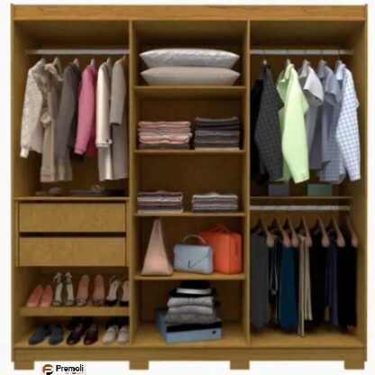 Guarda roupa  Gelius Império 06 portas 02 gavetas 100% MDF com pés Naturale OFF White - Imagem 4